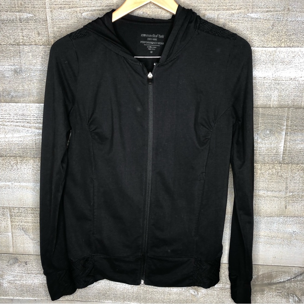 Marika Tek performance wear black zip up athletic workout jacket